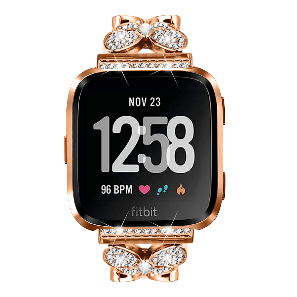 Roséguld Dubbel Fjärilsspänne Diamant Inlagt Klockarmband för Fitbit Versa