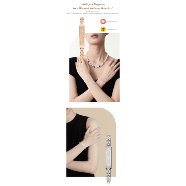 Smart armbånd med Bluetooth-datasynkronisering, skridttælling, skærmfrit design i rustfrit stål og magnetisk opladning til hverdagen Black + Silver Black + Silver