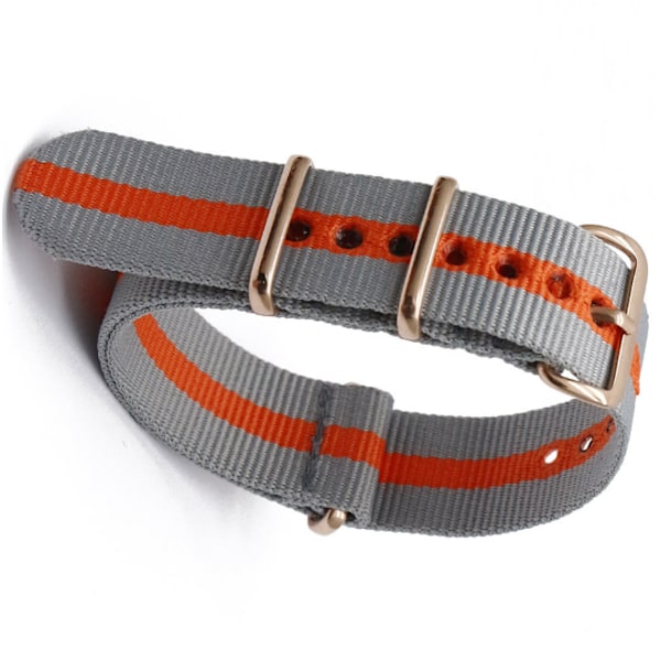 Nylon klockarmband med ovalt spänne Grå+orange 18 mm