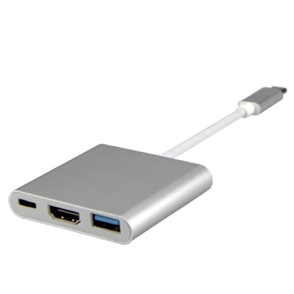 INF USB-C-moniporttisovitin USB: lle, USB-C (USB PD), 4K HDMI -yhteensopiva hopea
