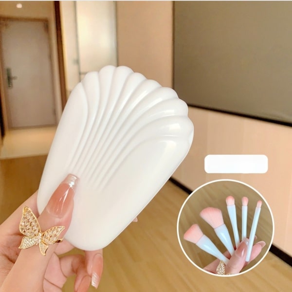 5-Piece Shell Makeup Brush Set — Soft Synthetic Nylon Brushes with Compact Shell Case Portable Beauty Tools