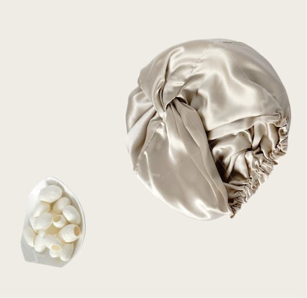 100% silke sovehætte til kvinder, dobbeltlags silke sovehætte Beige Beige