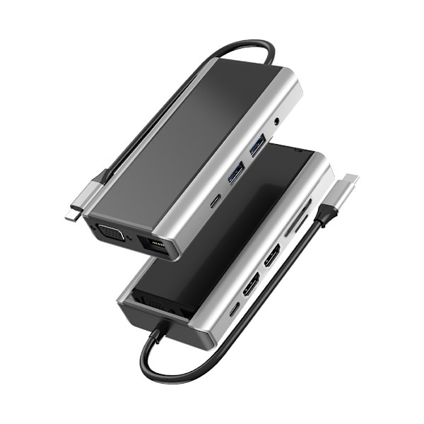 11 i 1 USB C Hubb med USB 3.0, HDMI, RJ45, SD/TF-Kortläsare - 100W PD-Laddning