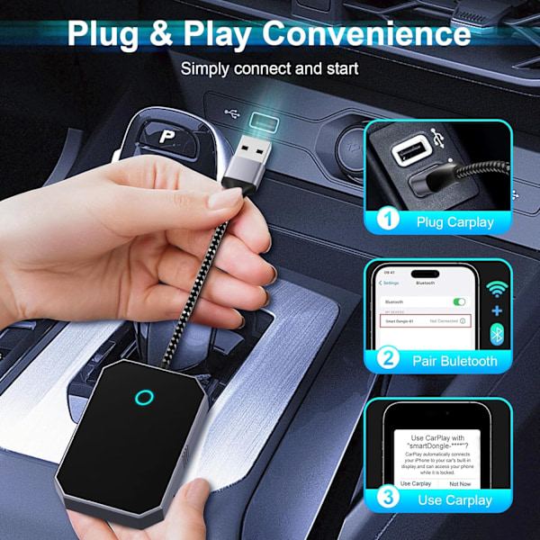 Carplay / Android Auto adapter - kablet til trådløs konverter