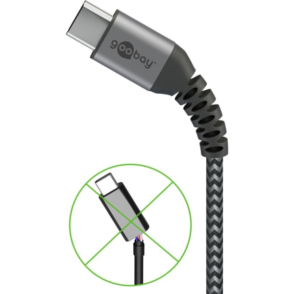 USB-C™-till-USB-C™-textilkabel med metallkontakter 0,5 m