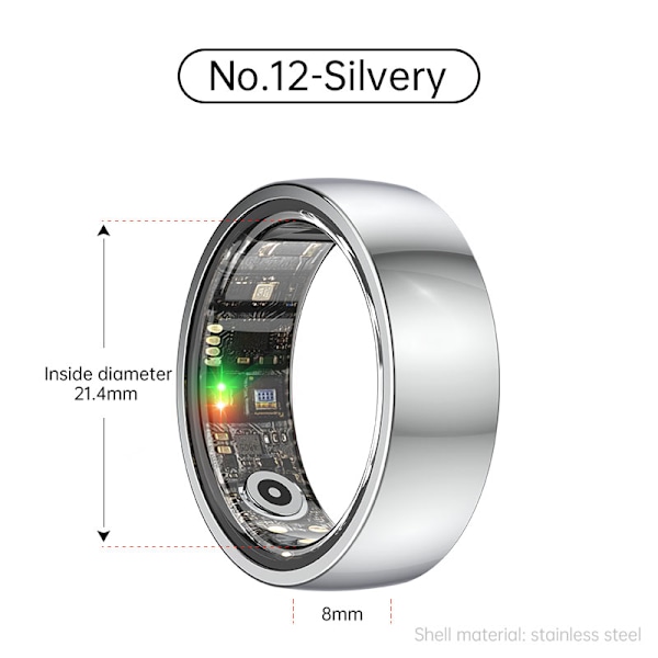 Smart Ring R1000 – Sömnmonitor, Bluetooth 5.0, Blodsyremätare Silver 12