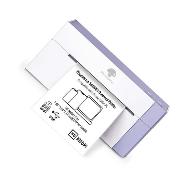 WiFi termisk etiketprinter 300dpi for skarpe stregkoder til forsendelse og lager med 108mm printbredde, WiFi+Bluetooth, USB/netværk white + purple white + purple