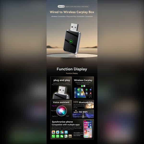 Smart Carplay & Android Auto Trådlös Adapter Box - 2-i-1 USB-dongel för Sömlös Smartphone Integration Silver Silver
