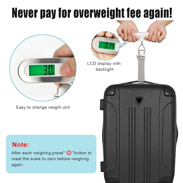 Digital bagagevægt med krogstropper 50kg/10g