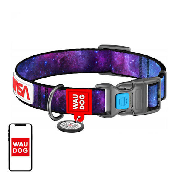 Waudog "NASA21" hundhalsband i nylon med QR-kod, storlek M, bredd 20 mm