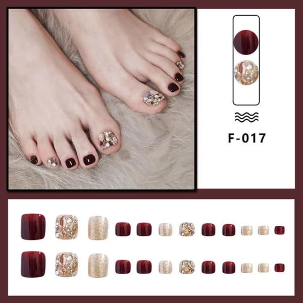 Cherry Glitter Full Diamond Tånagelplåster - Enkel Applicering