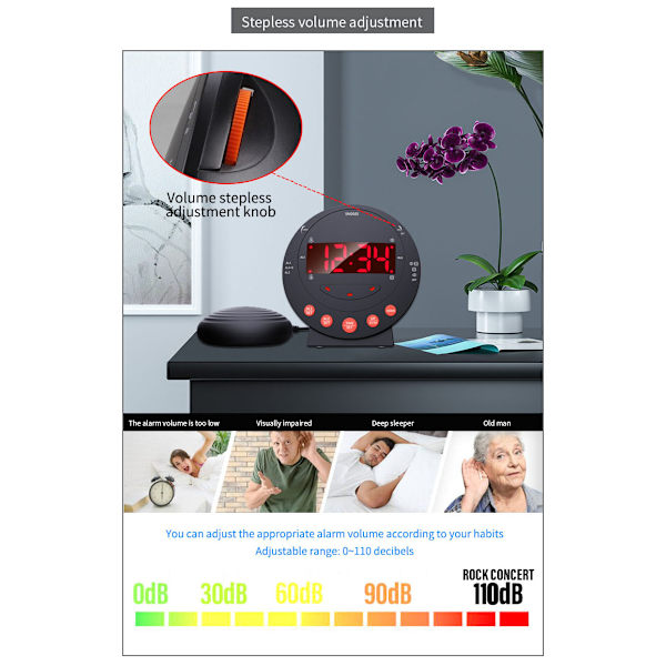 Vækkeur med bed shaker Sort