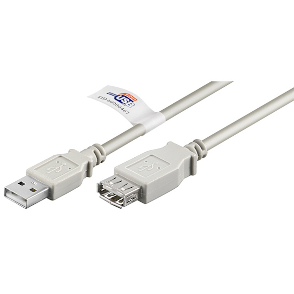 USB-A-förlängningskabel, certifierad, 3 m, grå