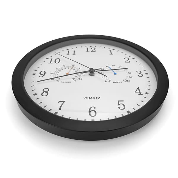Tyst väggklocka med termometer och hygrometer, 30 cm diameter Black Black
