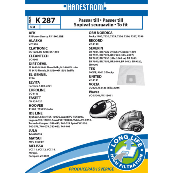 Vacuum cleaner bags K287