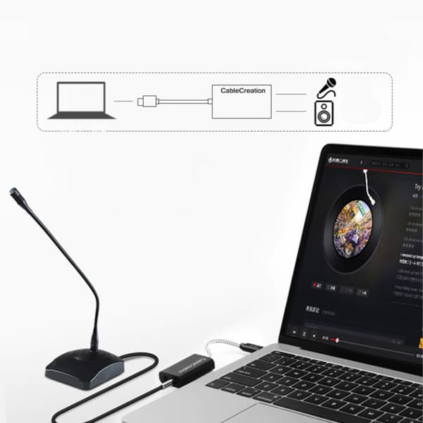 USB til 3.5mm lydadapter til PC og bærbar - ekstern USB-lydkort med USB 2.0, 5.1 kanal, støjreduktion og sort aluminium