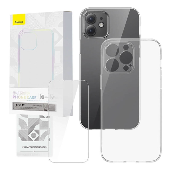 Läpinäkyvä kotelo ja karkaistu lasi -setti Baseus Corning iPhone 12:lle