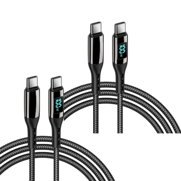 2-pack PD100W flätad datakabel typ-C till typ-C digital display Svart 1M