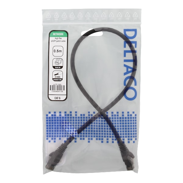 U/UTP High Flex Cat6, patch cable, 0,5m, TPE, black