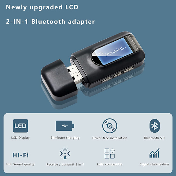 2-in-1 Bluetooth-äänilähetin/vastaanotin Bluetooth-sovitin 5.0 Musta