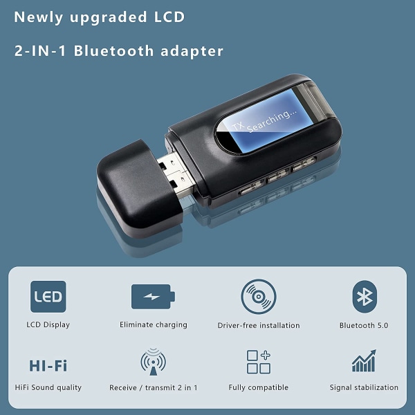 INF 2-i-1 Bluetooth ljudsändare/mottagare Bluetooth-adapter 5.0 Svart