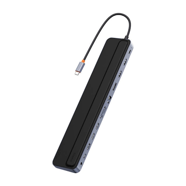 Hub 12w1 Baseus EliteJoy Gen2 -sarjan USB-C do 2xHDMI+ 3xUSB 3.0+ PD+ DP+ SD/TF+ RJ45+Type-C+ 3,5 mm (tummanharmaa)