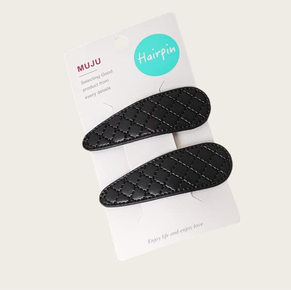 Chic PU Læder Hårklemmer - Vanddråbe Design (Sæt med 2) Black Black