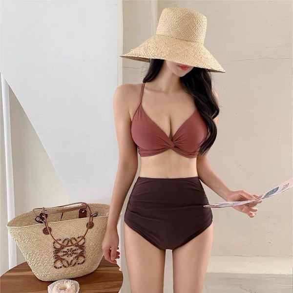 Tegel Bikini Set - Sexig Rygglös Baddräkt för Kvinnor Röd L
