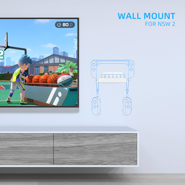 Switch2 Konsolin Seinäteline Pelien Säilytyksellä Valkoinen