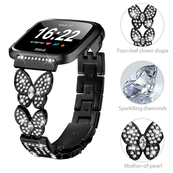 Diamant Fitbit Versa Rem, Metal Urrem Kompatibel med Versa/Versa 2/Lute