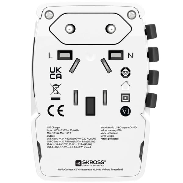 Maailmanmatkasovitin PRO Light USB AC45PD World PD 45W maadoitettu