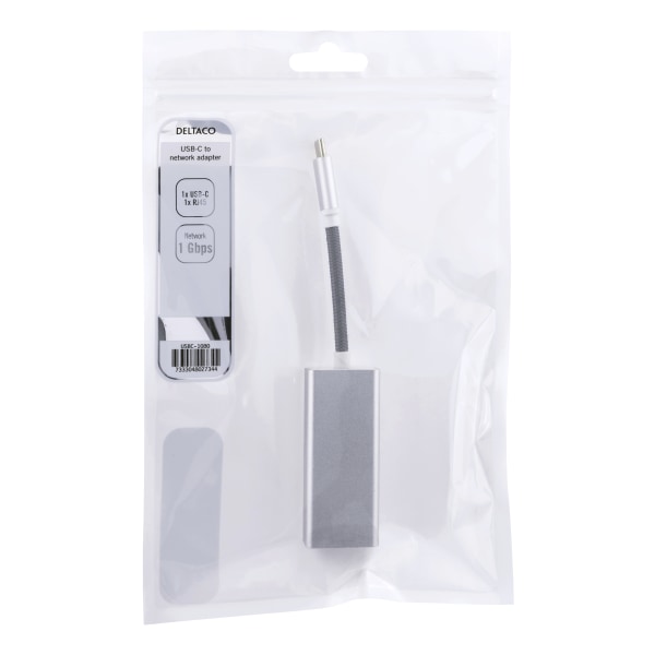 USB C Network Adapter, Gigabit, RJ45, white bag, silver