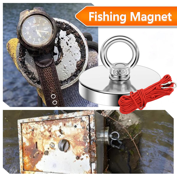 Neodymium magnet/fiskemagnet med reb D90 40-320 kg D90 40-320 kg