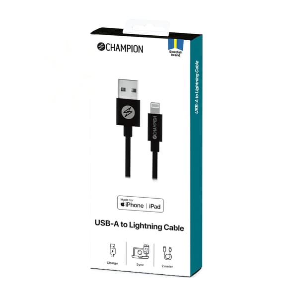 USB-A-Lightning-kaapeli 2m musta