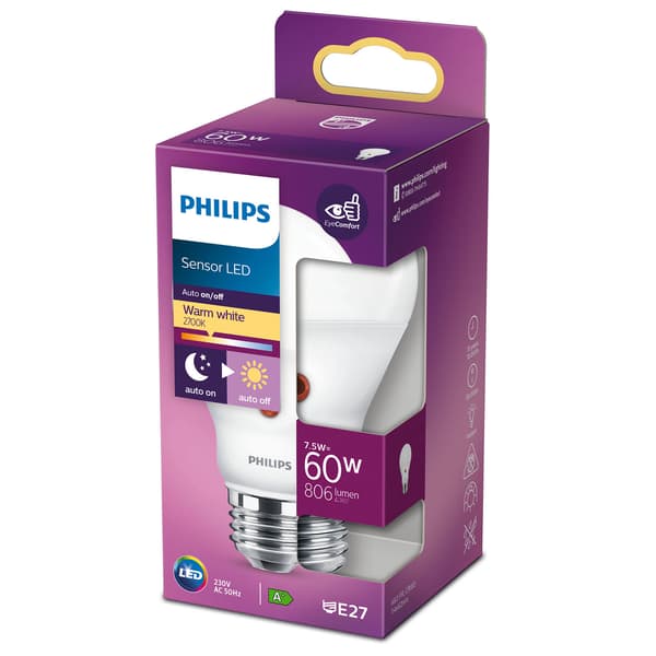 LED E27 Normal 60W Twilight sensor 806lm