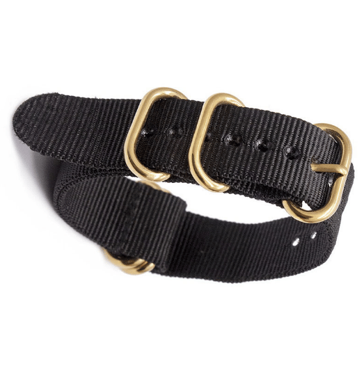 Nylon kellon ranneke kultaisella soikealla soljella Black Black