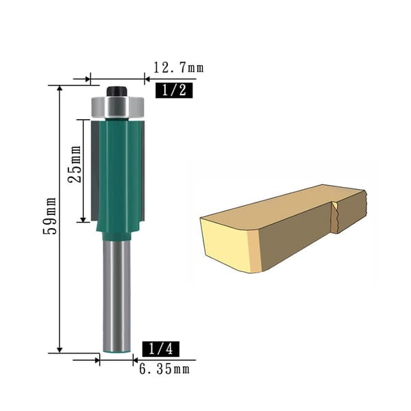 1/4" Shank Trim Fræserbit med Skær (2-pak) D