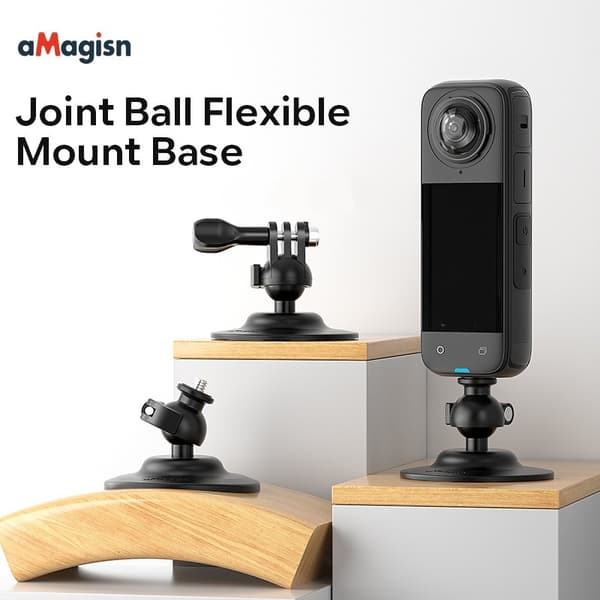 Universal Base Fleksibelt Kuglehoved Base med Tre-Klo Design til DJI, GoPro og Insta360 Actionkameraer - Sort