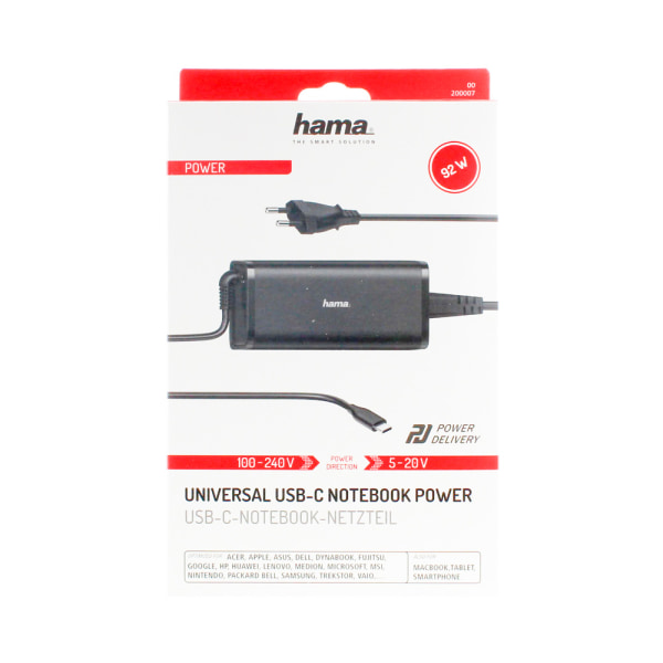 HAMA Nätdel Notebook USB-C 100-240V 5-20V/100W