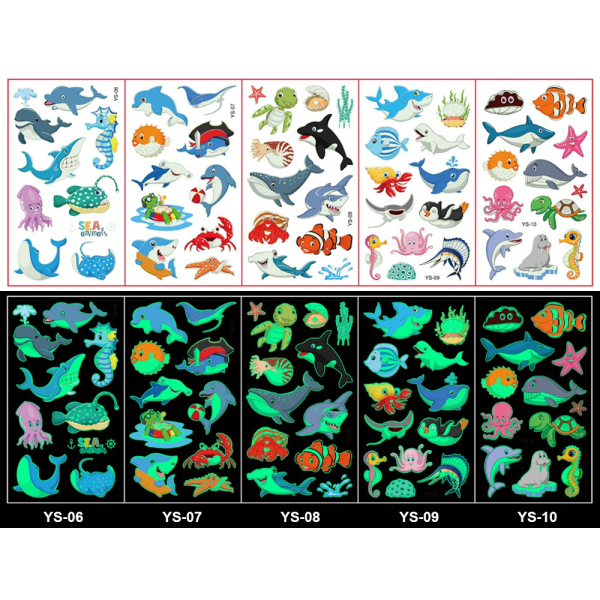 Tillfälliga Tatueringar / Gnuggisar med Tecknade & Självlysande Motiv Ocean B