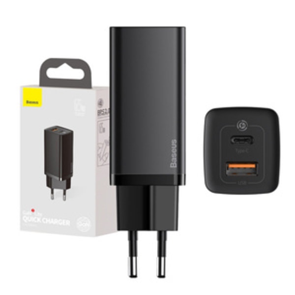Snabbreseladdare Baseus GaN2 Lite USB+C 65W EU (svart)