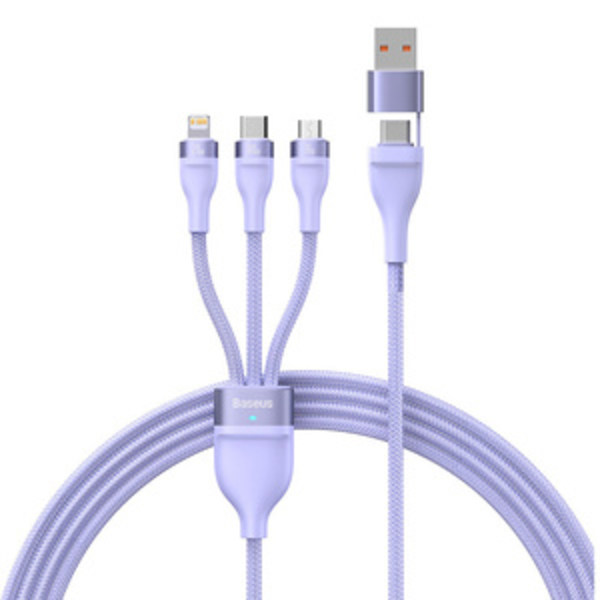 3-i-1 USB-kabel Baseus Flash Series 2, USB-C + micro USB + Lightning, 100W, 1,2m (lila)