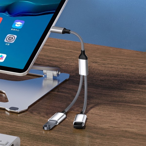 Typ-C till Dual USB 2.0-Adapter Grå