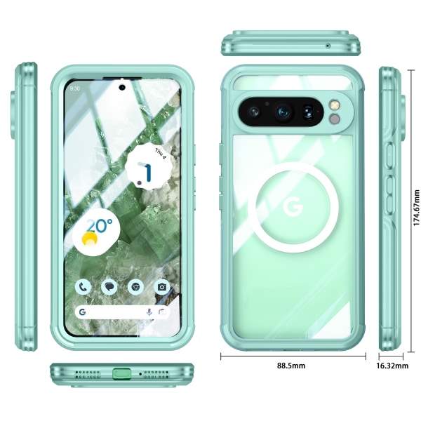 Suojakotelo Google Pixelille 360° magneettijalustalla Google Pixel 9 Ruohon väri