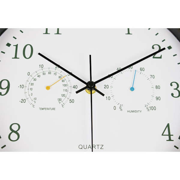 Lydløst vægur med termometer hygrometer Black Black