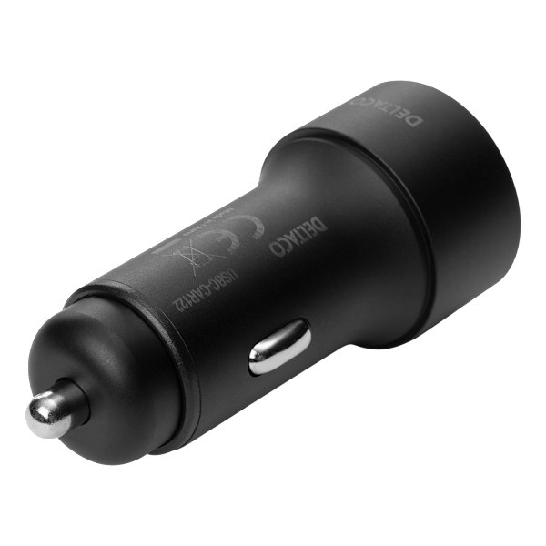 USB car charger, 1xUSB-A 18W, 1xUSB-C PD 20W, tot 38W, black