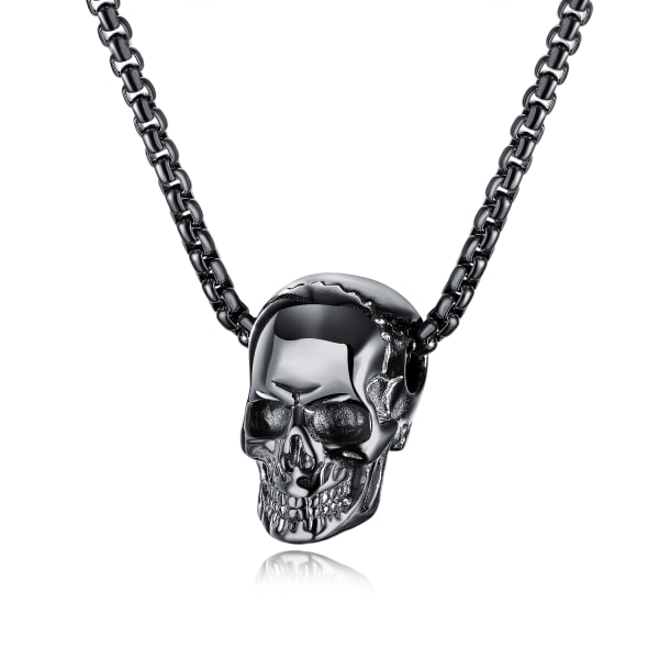 Halsband med dödskalle i titanstål svart 55 cm