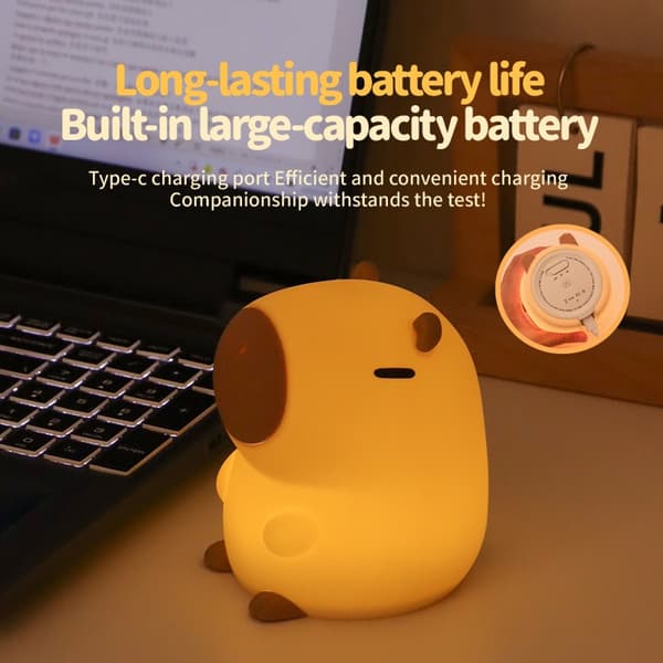 Capybara Natlampe - Blød Silikone LED Sengelampe med Touch Sensor og Timer