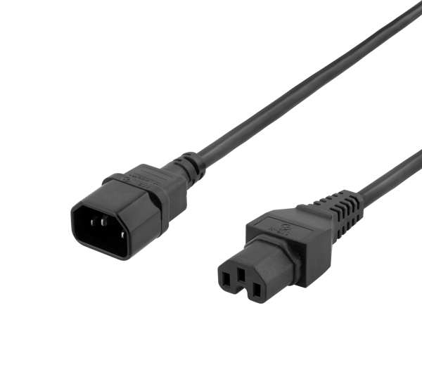 Maadoitettu kaapeli, IEC C15 - IEC C14, 3m, musta