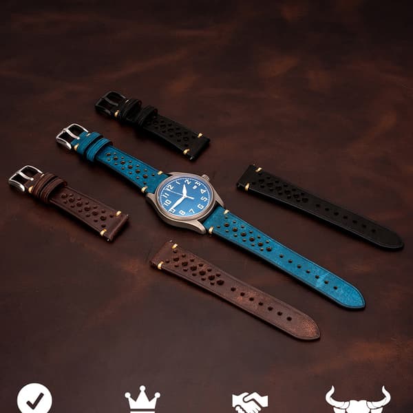 Sort frostet læderurrem til Huawei Tissot 22 mm 22 mm